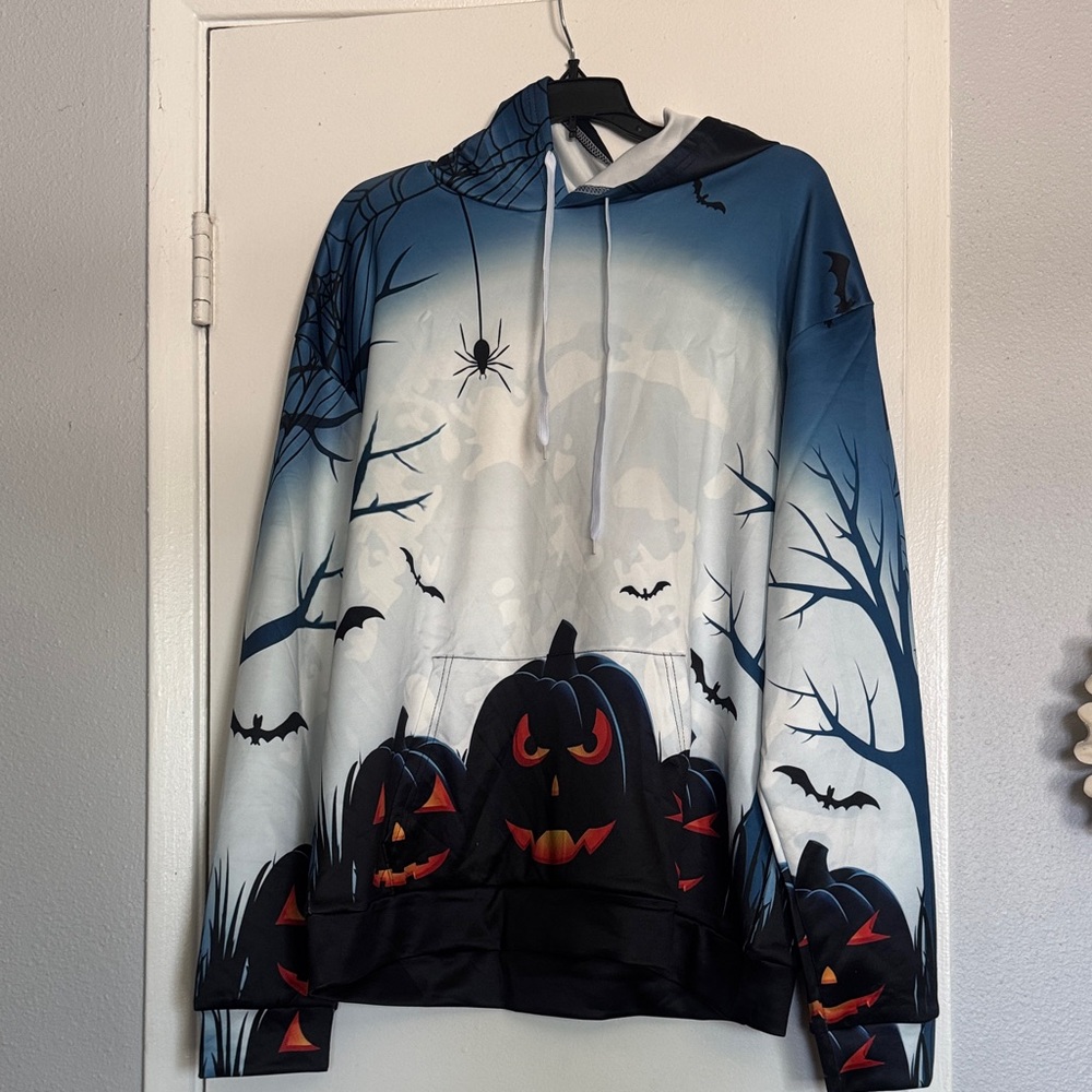 Halloween Themed Hoodie with Pumpkins and Bats